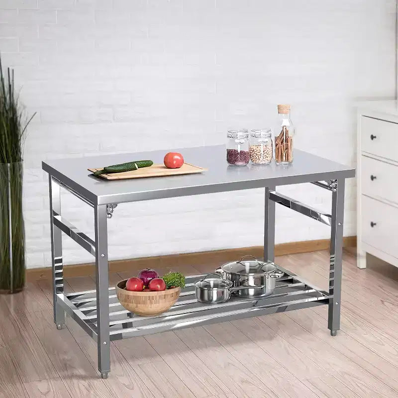 Stainless Steel Folding Work Table 48x30 Inch with Adjustable Undershelf