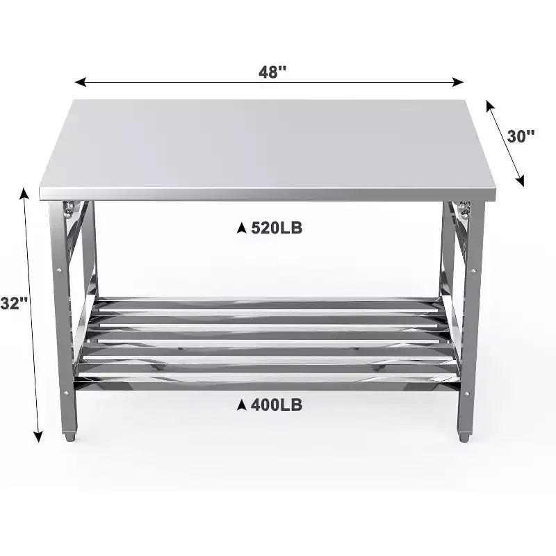 Stainless Steel Folding Work Table 48x30 Inch with Adjustable Undershelf