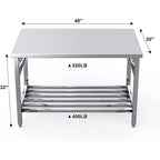 Table de Travail Pliante en Acier Inoxydable 122x76 cm avec Étagère Inférieure Réglable