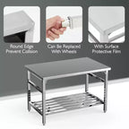 Table de Travail Pliante en Acier Inoxydable 122x76 cm avec Étagère Inférieure Réglable