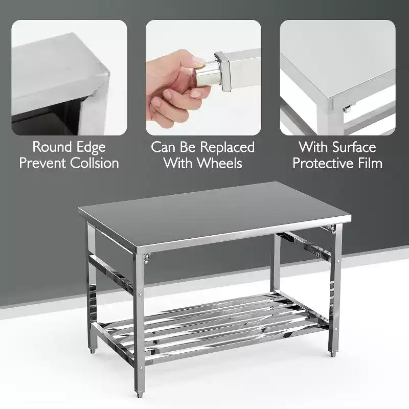 Stainless Steel Folding Work Table 48x30 Inch with Adjustable Undershelf