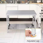 Table de Travail Pliante en Acier Inoxydable 122x76 cm avec Étagère Inférieure Réglable