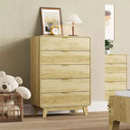 Fluted 5 Drawers Dresser, Curved Profile Design, Modern Wood Storage Cabinet, for Living Room, Bedroom, Entryway