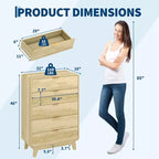 Commode en bois à 5 tiroirs cannelés avec profil incurvé