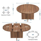 Table à manger ronde extensible pour 4 à 8 personnes, Table de cuisine en bois avec rallonge, Table de salle à manger ovale, Noyer