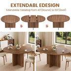 Table à manger ronde extensible pour 4 à 8 personnes, Table de cuisine en bois avec rallonge, Table de salle à manger ovale, Noyer