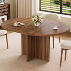 Table à manger ronde extensible pour 4 à 8 personnes, Table de cuisine en bois avec rallonge, Table de salle à manger ovale, Noyer