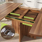 Table à manger ronde extensible pour 4 à 8 personnes, Table de cuisine en bois avec rallonge, Table de salle à manger ovale, Noyer