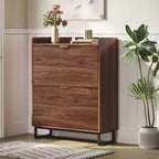 Acekool Narrow Shoe Storage Cabinet with 2 Flip Drawers, Wooden Hidden Shoe Rack Organizer for Entryway Hallway, Walnut