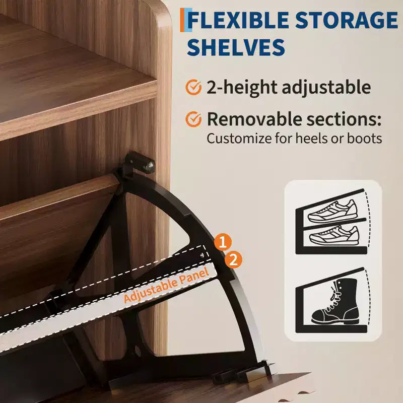 Slim Wooden Shoe Storage Cabinet with Flip Drawers - Holds 16 Pairs