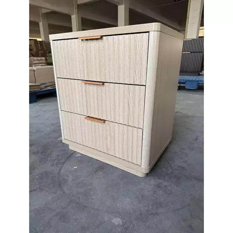Wooden Nightstand with 3 Drawers and Built-In Charging Station
