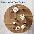 Table de salle à manger ronde de 119 cm pour 4 à 6 personnes, plateau en MDF avec piètement à 4 pieds