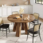 Table de salle à manger ronde de 119 cm pour 4 à 6 personnes, plateau en MDF avec piètement à 4 pieds