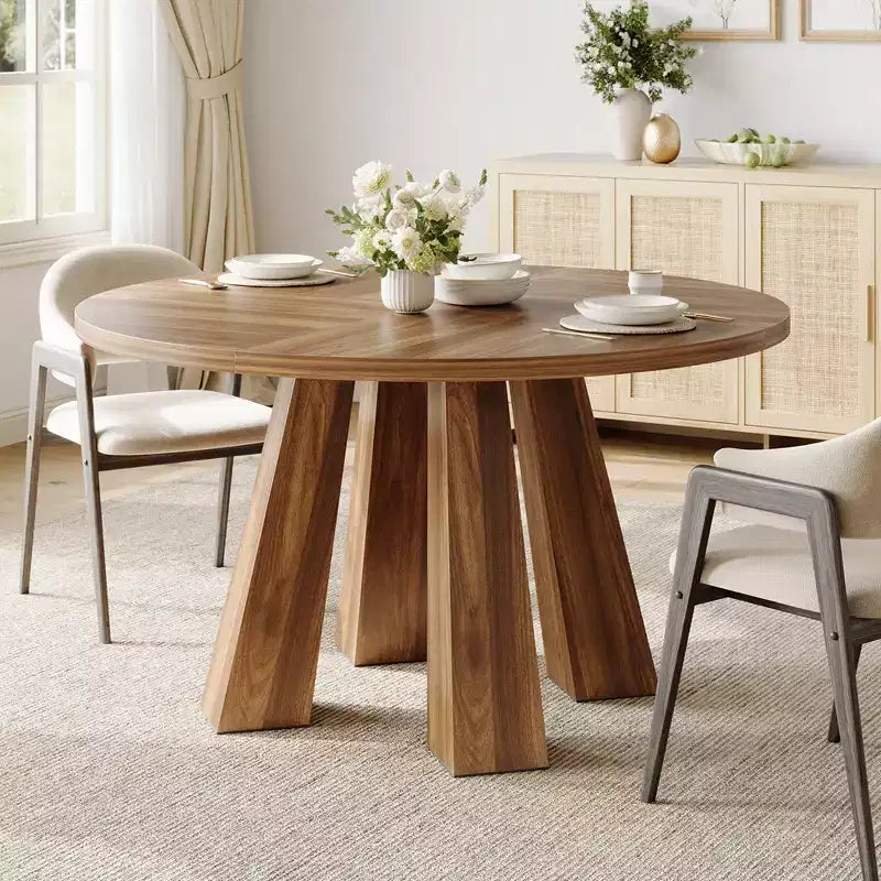 47-Inch Round Dining Table for 4 to 6 People, MDF Top with 4-Leg Base, for Kitchen and Dining Room