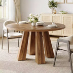Table de salle à manger ronde de 119 cm pour 4 à 6 personnes, plateau en MDF avec piètement à 4 pieds