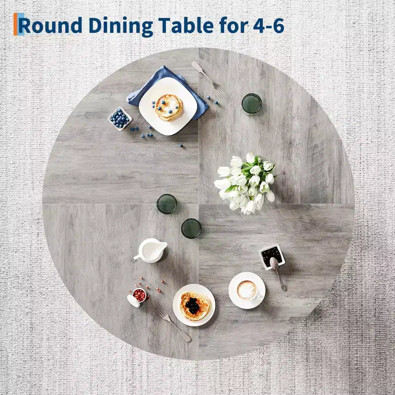 47-Inch Round Dining Table for 4 to 6 People, MDF Top with 4-Leg Base, for Kitchen and Dining Room