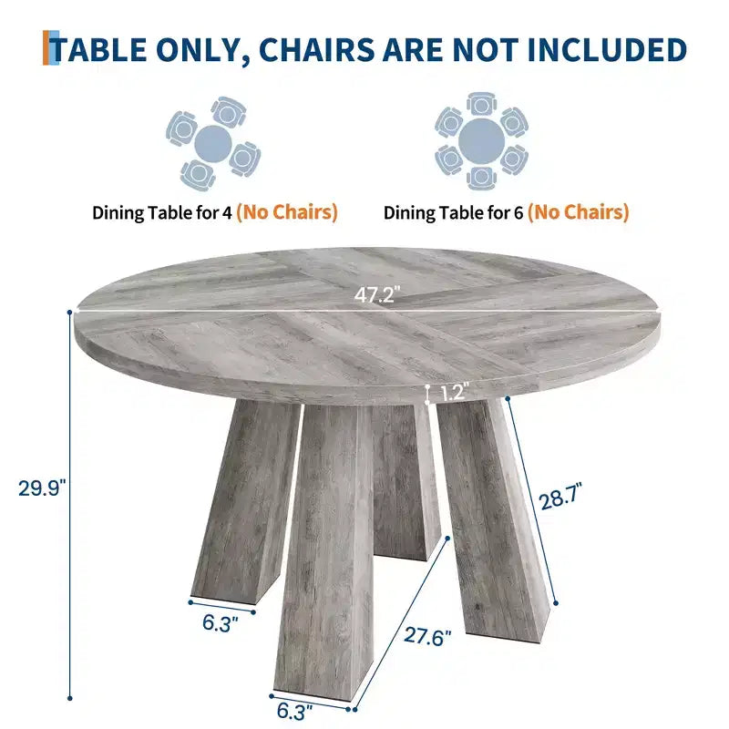 47-Inch Round Dining Table for 4 to 6 People, MDF Top with 4-Leg Base, for Kitchen and Dining Room