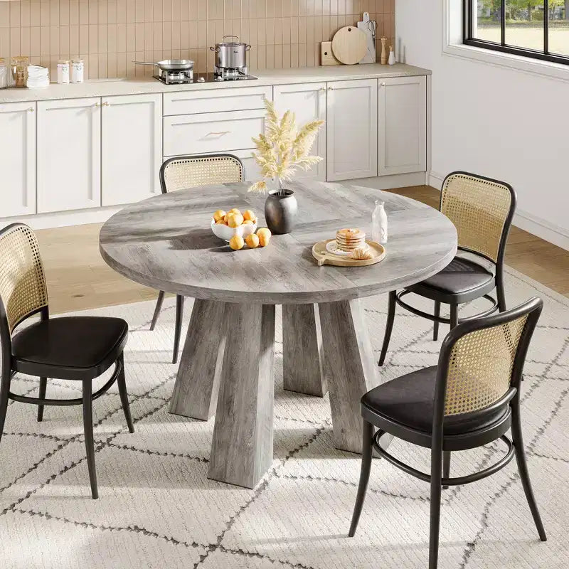47-Inch Round Dining Table for 4 to 6 People, MDF Top with 4-Leg Base, for Kitchen and Dining Room