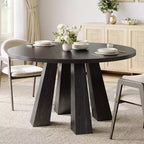 Table de salle à manger ronde de 119 cm pour 4 à 6 personnes, plateau en MDF avec piètement à 4 pieds