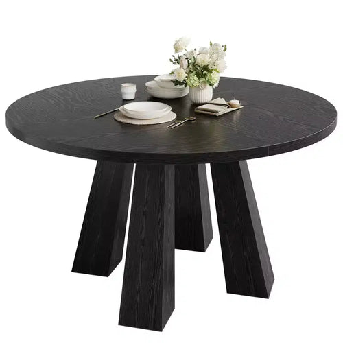 Modern Farmhouse Round Dining Table for 4-6  Walnut Wood, Robust 4-Leg Base  Space-Saving Circle Table for Kitchen, Dining Room, Apartment