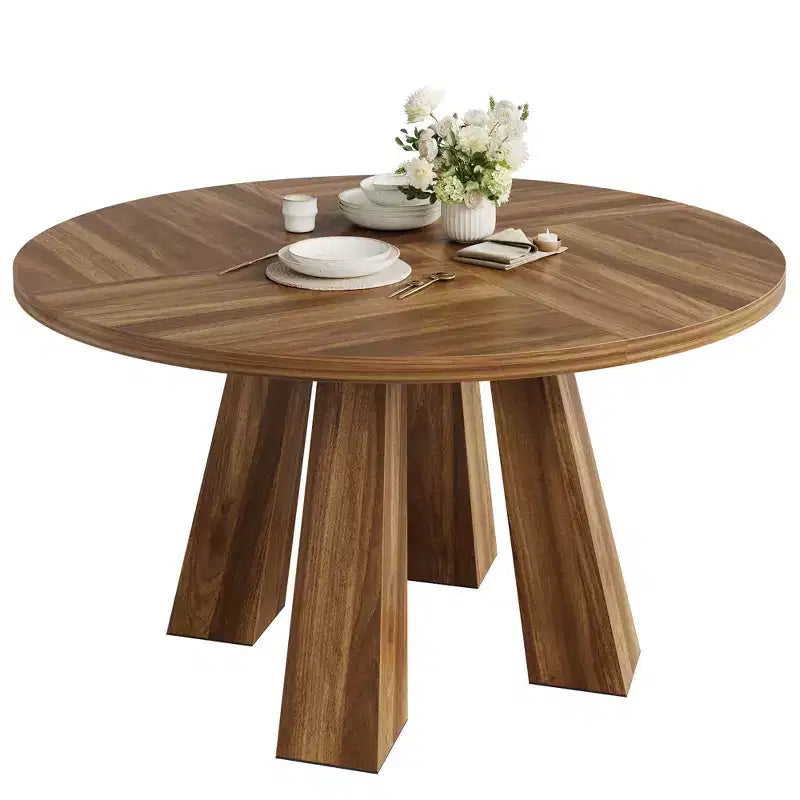 47-Inch Round Dining Table for 4 to 6 People, MDF Top with 4-Leg Base, for Kitchen and Dining Room