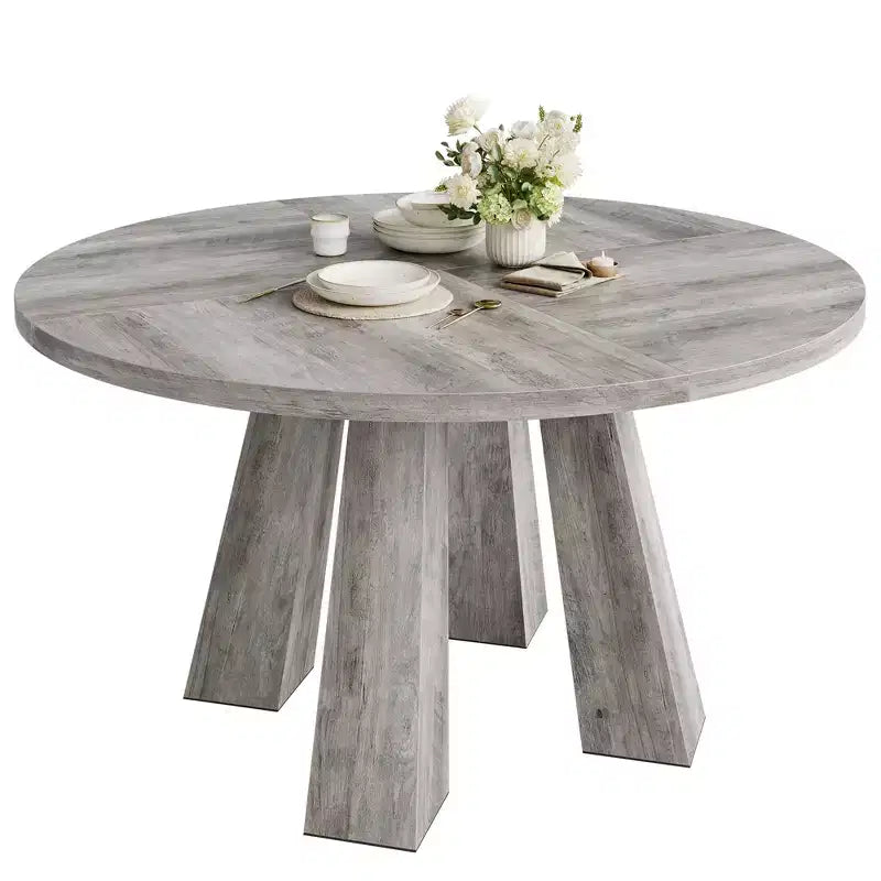47-Inch Round Dining Table for 4 to 6 People, MDF Top with 4-Leg Base, for Kitchen and Dining Room