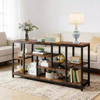 NAYSAYE Rustic Console Table Industrial Sofa Side Table Multi Shelf Wood Metal Storage Rack for Living Room Entryway, Black, 70.92*11.82*35.46