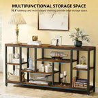 Console industrielle rustique avec étagères de rangement multiples pour salon ou entrée