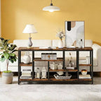 Console industrielle rustique avec étagères de rangement multiples pour salon ou entrée