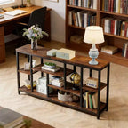 Console industrielle rustique avec étagères de rangement multiples pour salon ou entrée