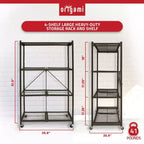 Étagère de rangement pliable polyvalente à 4 niveaux sur roulettes avec ensemble de 4 doublures de tablette en fil magnétique étanches