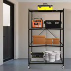 Étagère de rangement pliable polyvalente à 4 niveaux sur roulettes avec ensemble de 4 doublures de tablette en fil magnétique étanches