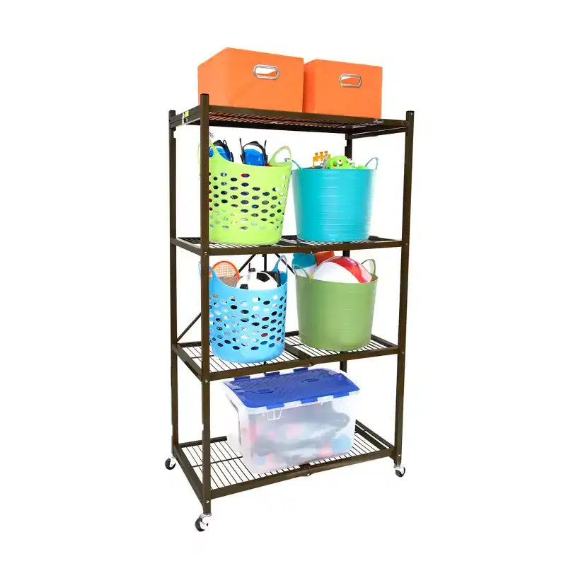 4 Tier Multipurpose Folding Storage Unit Rolling Organization Rack with Set of 4 Magnetic Wire Shelf Waterproof Liners