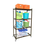 Étagère de rangement pliable polyvalente à 4 niveaux sur roulettes avec ensemble de 4 doublures de tablette en fil magnétique étanches
