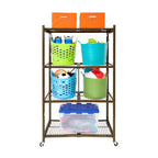 Étagère de rangement pliable polyvalente à 4 niveaux sur roulettes avec ensemble de 4 doublures de tablette en fil magnétique étanches