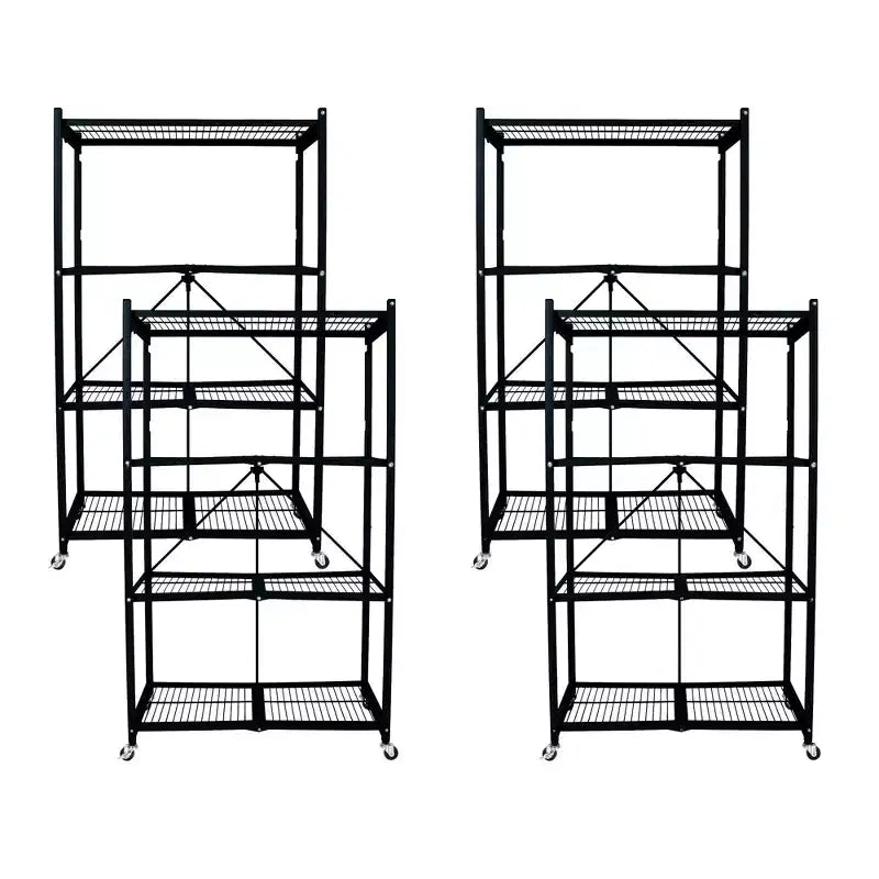 4 Tier Multipurpose Folding Storage Unit Rolling Organization Rack with Set of 4 Magnetic Wire Shelf Waterproof Liners
