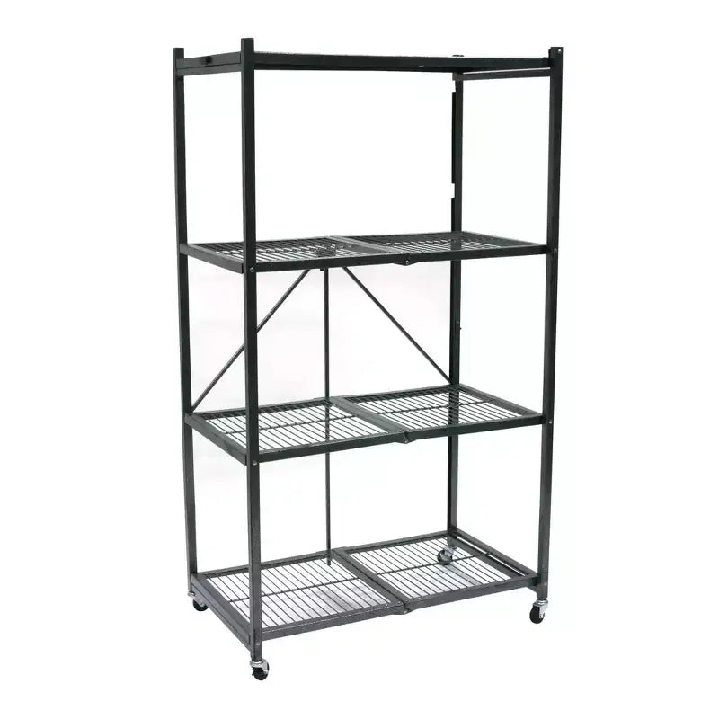 4 Tier Multipurpose Folding Storage Unit Rolling Organization Rack with Set of 4 Magnetic Wire Shelf Waterproof Liners