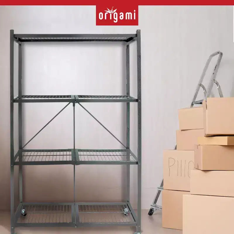 4 Tier Multipurpose Folding Storage Unit Rolling Organization Rack with Set of 4 Magnetic Wire Shelf Waterproof Liners