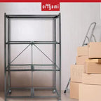 Étagère de rangement pliable polyvalente à 4 niveaux sur roulettes avec ensemble de 4 doublures de tablette en fil magnétique étanches