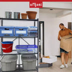 Étagère de rangement pliable polyvalente à 4 niveaux sur roulettes avec ensemble de 4 doublures de tablette en fil magnétique étanches