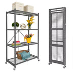 Étagère de rangement pliable polyvalente à 4 niveaux sur roulettes avec ensemble de 4 doublures de tablette en fil magnétique étanches