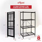 Étagère de rangement pliable polyvalente à 4 niveaux sur roulettes avec ensemble de 4 doublures de tablette en fil magnétique étanches