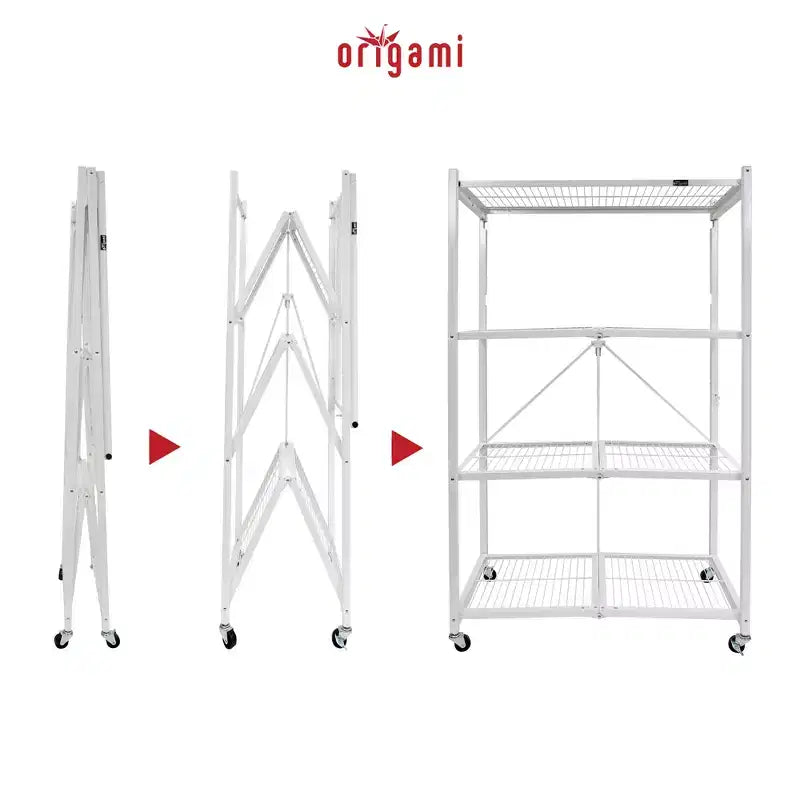 4 Tier Multipurpose Folding Storage Unit Rolling Organization Rack with Set of 4 Magnetic Wire Shelf Waterproof Liners