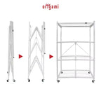 Étagère de rangement pliable polyvalente à 4 niveaux sur roulettes avec ensemble de 4 doublures de tablette en fil magnétique étanches