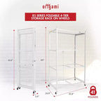 Étagère de rangement pliable polyvalente à 4 niveaux sur roulettes avec ensemble de 4 doublures de tablette en fil magnétique étanches