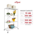 Étagère de rangement pliable polyvalente à 4 niveaux sur roulettes avec ensemble de 4 doublures de tablette en fil magnétique étanches