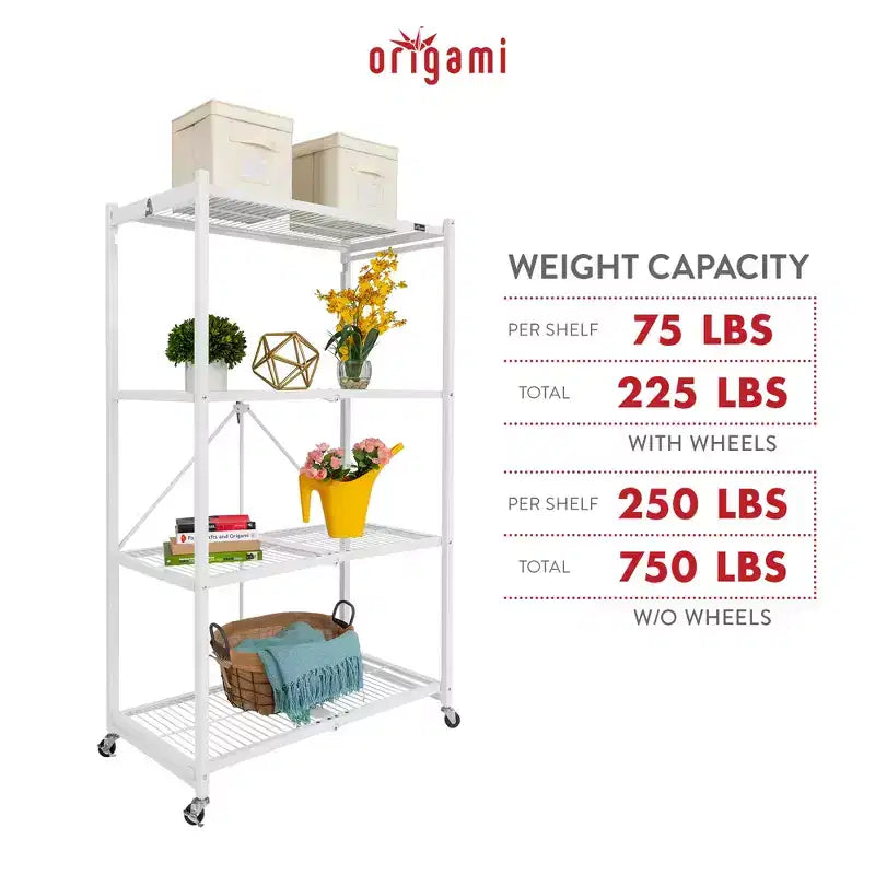 4 Tier Multipurpose Folding Storage Unit Rolling Organization Rack with Set of 4 Magnetic Wire Shelf Waterproof Liners