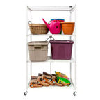 Étagère de rangement pliable polyvalente à 4 niveaux sur roulettes avec ensemble de 4 doublures de tablette en fil magnétique étanches