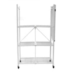 Étagère de rangement pliable polyvalente à 4 niveaux sur roulettes avec ensemble de 4 doublures de tablette en fil magnétique étanches