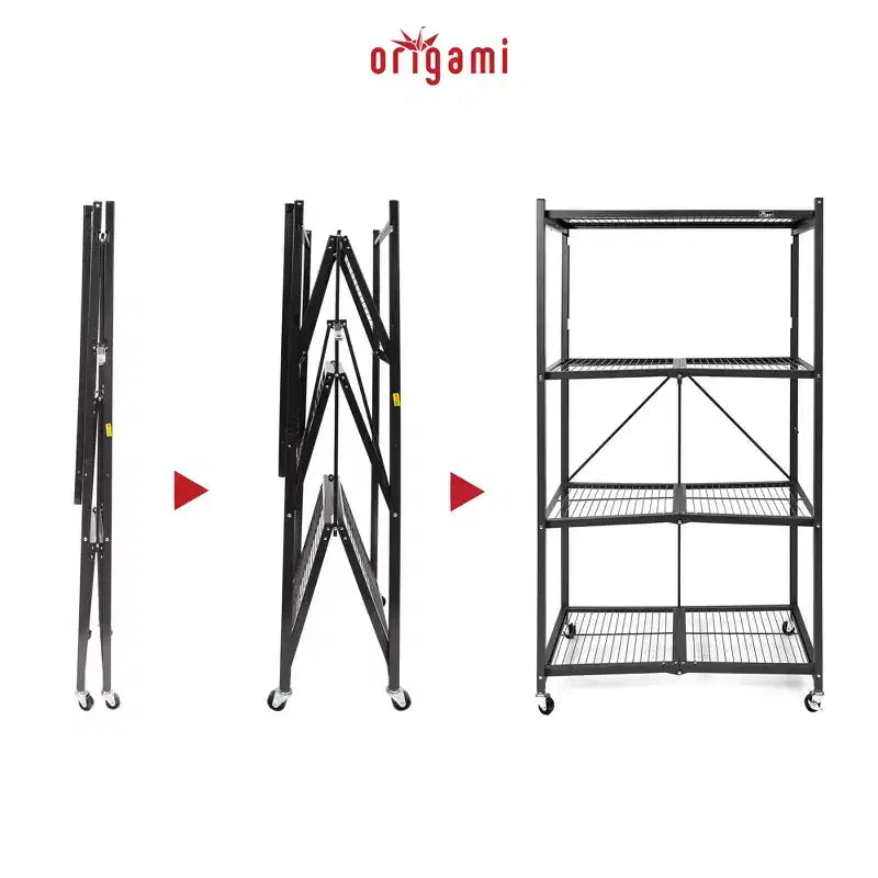 4 Tier Multipurpose Folding Storage Unit Rolling Organization Rack with Set of 4 Magnetic Wire Shelf Waterproof Liners